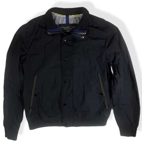 Marco Polo Mens Navy Bomber Jacket With Button Front & Zipper Grandpa Core SZ L - Picture 1 of 5